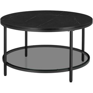 Salontafel - Bijzettafel - Rond - Dubbel Tafelblad - Marmerlook - Zwart - 80cm