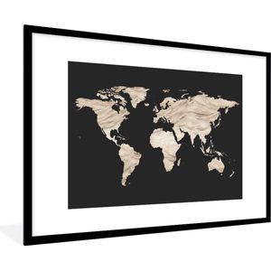 Fotolijst incl. Poster - Wereldkaart - Beige- Zwart - 120x80 cm - Posterlijst