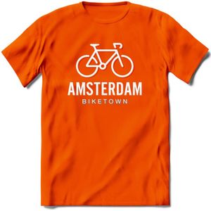 Amsterdam Bike Town T-Shirt | Souvenirs Holland Kleding | Dames / Heren / Unisex Koningsdag shirt | Grappig Nederland Fiets Land Cadeau | - Oranje - 3XL