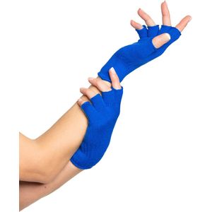Partychimp Vingerloze Handschoenen voor bij Carnavalskleding Dames Carnaval Accessoires Verkleedkleren Volwassenen - Kobalt Blauw- Katoen/Polyamide/Elastaan - One-Size