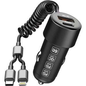 Xssive – 60W PD – QC3.0 Fast Car Charger – with Type-C to 8 Pin Cable – Zwart