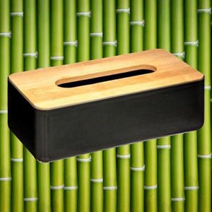 Decopatent® Tissuedoos - Bamboe Hout / Kunststof - Tissuebox voor tissues - Tissue box houder - Wc Badkamer - Zakdoekendoos Zwart
