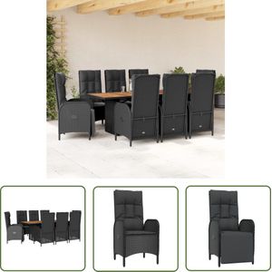 The Living Store 9-delige Tuinset poly rattan zwart - Tuinset - Lounge Set - Buitendecoratie - Eetkamerset - Outdoor Furniture