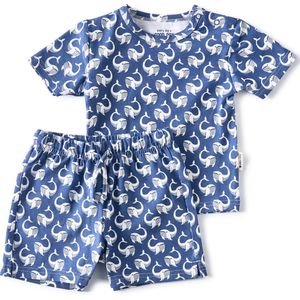 Little Label Pyjama Jongens Maat 86 - Wit, Blauw - Zachte BIO Katoen - Shortama - 2-delige zomer pyama jongens - Walvisprint