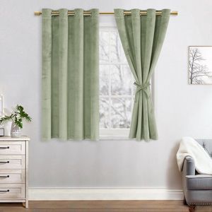 Elegante Groene Velours Verduisteringsgordijnen met Oogjes, Set van 2 voor Slaapkamer