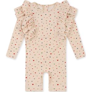 Konges Sløjd Manuca frill onesie playsuit / Zwempak - Multi hearts - Maat 9 maand