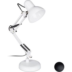 Relaxdays retro bureaulamp - flexibele knikarm - tafellamp - leeslamp metaal verstelbaar - wit