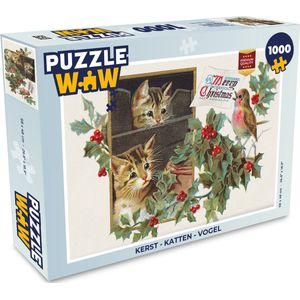 Puzzel Kerst - Katten - Vogel - Legpuzzel - Puzzel 1000 stukjes volwassenen - Kerst - Cadeau - Kerstcadeau voor mannen, vrouwen en kinderen