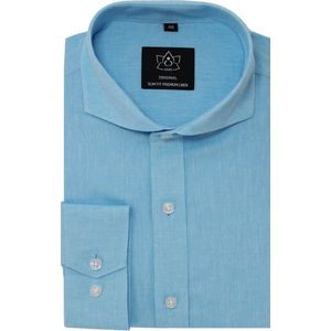 Vercate - Heren Lange Mouwen Overhemd - Blauw - Lichtblauw - Slim-Fit - Linnen Katoen - Maat 37/S