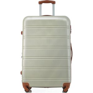 Sweiko Reiskoffer, Harde Shell Bagage, 4-wielige Handbagage, ABS materiaal, 24 inches, 65x44.5x27.5cm, wielbagage, reisbagage, Goudgroen+Bruin