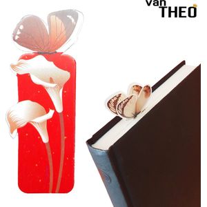 van Theo® Boekenlegger Vlinder & Bloem – Bladwijzer - Bookmark – Kaartje – Calla - Kleine Cadeautjes