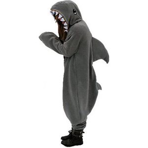 KIMU Onesie Haai Pakje - Maat 86-92 - Haaienpak Kostuum Grijs Vis Shark Pak - Kinder Huispak Jumpsuit Dierenpak Pyjama Jongen Meisje Festival