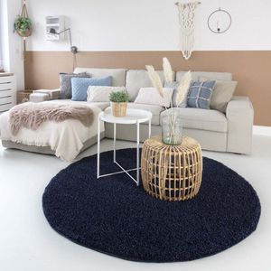 Hoogpolig vloerkleed shaggy Trend effen rond - marineblauw 100 cm rond