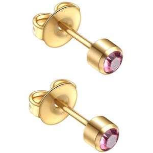 Caflon 4mm 24K gold plated oorknopjes voor oorschieter hypoallergeen steriel verpakt goudkleurig met roze steen geboortesteen oktober