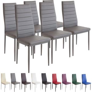 MILANO Eetkamerstoelen in Set van 6, Grijs - Gestoffeerde stoel met kunstleer bekleding - Modern stijlvol design aan de eettafel - Keukenstoel of eetkamerstoel met hoog draagvermogen tot 110kg