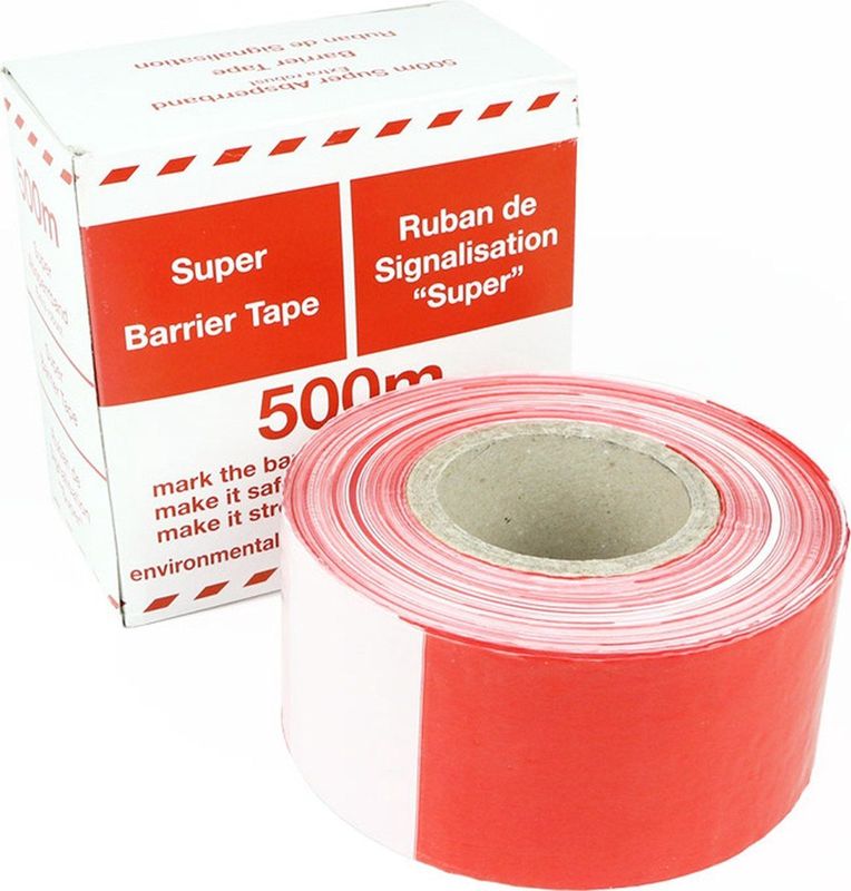 Afzetlint 500 m op rol Wit & Rood 80 mm x 500 m (rol) x