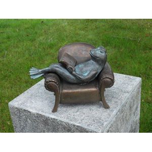 Tuinbeeld - bronzen beeld - Kikker in luie stoel - Bronzartes - 13 cm hoog