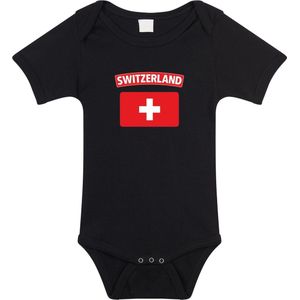 Switzerland baby rompertje met vlag zwart jongens en meisjes - Kraamcadeau - Babykleding - Zwitserland landen romper 92