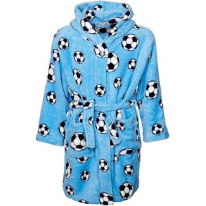 Playshoes - Fleece badjas voor kinderen - Voetbal - Blauw - maat 158-164cm (13-14 jaar)