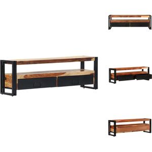 vidaXL Sheesham TV-meubel - 120x30x40 cm - 2 lades - natuurlijke houtkleur en zwart - Kast