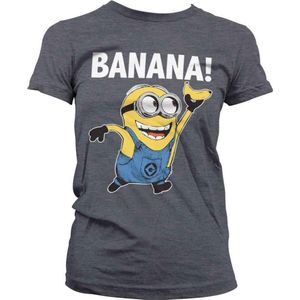 Minions Dames Tshirt -M- Banana! Grijs