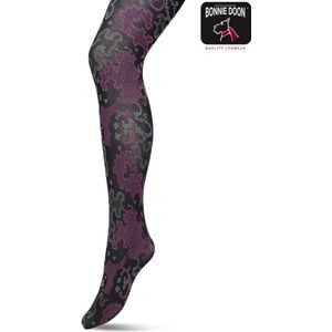 Bonnie Doon Grafische Panty 60 Denier Zwart Dames maat L/XL - Grafische Print - Gladde Naden - Maximaal Draagcomfort - Ornament Tights - Chique Panty - Feestelijk - Black - BP221909.1