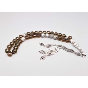 Handgemaakte naam tasbih zilver 925 met Natuursteen "" Rookkwarts"" - 33 Kralen met zilver 925 tassel ""Geometrische vorm""- Met je naam of de naam van uw geliefde- 8 mm diameter van de korrel