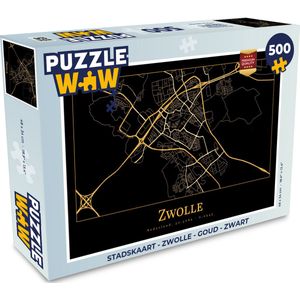 Puzzel Stadskaart - Zwolle - Goud - Zwart - Legpuzzel - Puzzel 500 stukjes - Plattegrond