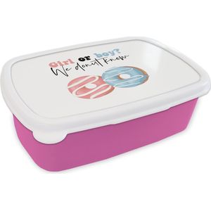 Broodtrommel Roze - Lunchbox - Brooddoos - Spreuken - Donut - Babyshower - Roze - Blauw - Girl or Boy - Jongetje of meisje - 18x12x6 cm - Kinderen - Meisje