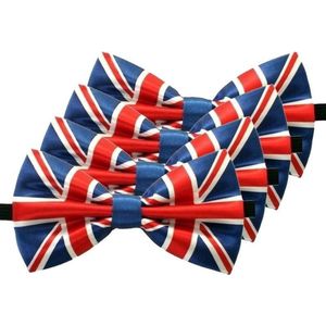 4x Engeland verkleed vlinderstrikjes 12 cm voor dames/heren - United Kingdom/Groot-Britannie thema verkleedaccessoires/feestartikelen - Vlinderstrikken/vlinderdassen met elastieken sluiting