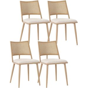 Stemily Eetkamerstoelen - 4-delige set - Rotan Geweven Rugleuning - PU-zitkussen - 150KG Draaggewicht - 46 cm x 48 cm x 80 cm