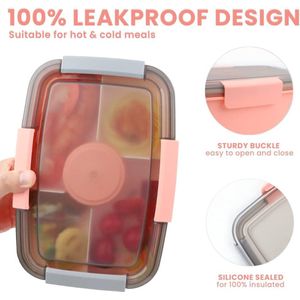 Lunchbox met Compartimenten 2000ML 3 Set,Lunchbox voor kinderen Volwassenen Saladecontainer Saladebox to go Lekvrije Bentobox Snackbox met 4 Compartimenten Slakom voor Schoolkantoor