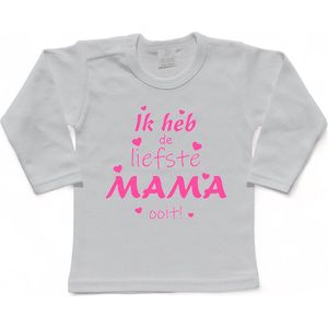 T-shirt Kinderen ""Ik heb de liefste mama ooit!"" Moederdag | lange mouw | Wit/roze | maat 80