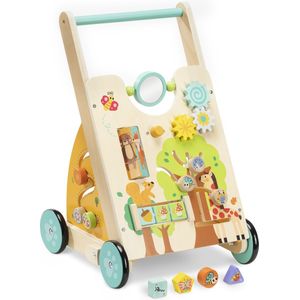 Navaris houten loopstoeltje met speelgoed - Duwwagen voor baby's met interactief speelcentrum - Leuk speelgoed voor kindjes die leren lopen