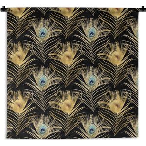 Wandkleed - Wanddoek - Patronen - Pauwenveren - Goud - 60x60 cm - Wandtapijt