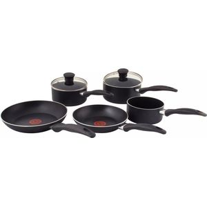 Tefal Every Day Pannenset - 5-delig P+ 2 glazen deksels - zwart - NIET VOOR INDUCTIE - diameter onderaan 14cm - 15cm en 17cm