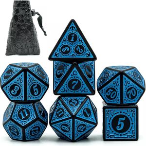 D&D dice set - DnD dobbelstenen set Blauw - Dungeons and Dragons dobbelstenen Inclusief Luxe leren bewaarzakje
