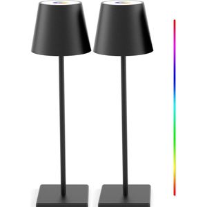 2 Stuks - Oplaadbare Tafellamp - Dimbaar - Aluminium - Bureaulamp - Waterdicht - 38CM - Nachtlamp - Zwart - RGBWW