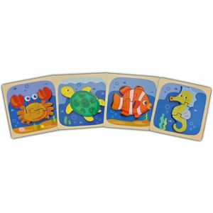 3D Puzzel Zeedieren - Set van 4 stuks – Kinderpuzzel - Krab, Schildpad, Vis en Zeepaard