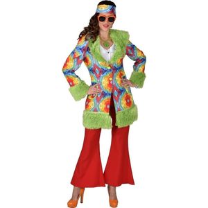 Magic By Freddy's - Hippie Kostuum - Kikker Bont Hippie Batik Jas Vrouw - Groen - Large - Carnavalskleding - Verkleedkleding