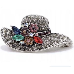 Broche Hoed Strass ( Zilverkleurig )