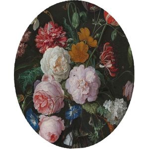 Stilleven met bloemen in een glazen vaas, Jan Davidsz. de Heem - Foto op Behangcirkel - ⌀ 40 cm