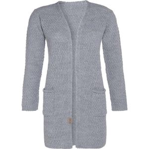 Knit Factory Luna Gebreid Vest Licht Grijs - Gebreide dames cardigan - Middellang vest reikend tot boven de knie - Grijs damesvest gemaakt uit 30% wol en 70% acryl - 36/38 - Met steekzakken