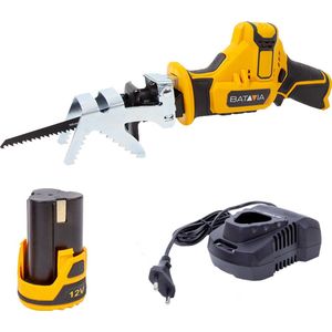 Batavia Accu 12V Reciprozaag - Incl. 2.0 Ah Li-ion Accu / 2.4A Snellader - Geschikt voor allerlei materialen zoals hout, kunststof, metalen buizen, metaal, steen en pvc. - Fixxpack