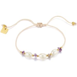 Twice As Nice Armband in goudkleurig edelstaal, amethyst en parels 15 cm+4 cm