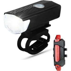 Fietsverlichting Set - Fietslamp LED - Voorlicht - Oplaadbare USB Led Fietslamp - Koplamp fiets - Waterdicht - 3 Lichtstanden - Zwart