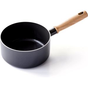 GreenChef Vintage Gezonde Keramisch Antiaanbaklaag 18cm/2,1 Liter Melkpan, Wood Inspired Handle, PFAS-Free, Inductie Geschikt, Vaatwasmachinebestendig, Grijs