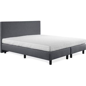 Boxspring Sofia luxe lederlook antraciet 110x220 incl. wit matras, hoofdbord glad uitgevoerd.