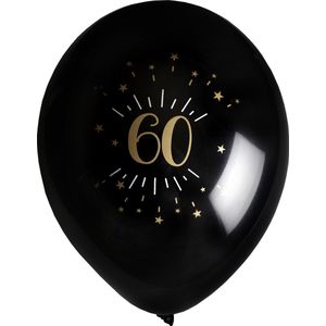 Santex verjaardag leeftijd ballonnen 60 jaar - 8x stuks - zwart/goud - 23 cm - Feestartikelen