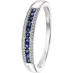 Lucardi Dames Ring saffier diamant 0,06ct - Ring - Cadeau - 18 Karaat Goud - Witgoud